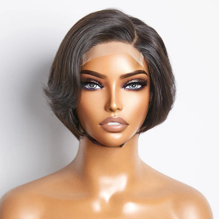 Taneshia's GodBless 8 Inches 4"x4" Natural Black Straight Bob Side Part Lace Closure Wig-100% Human Hair