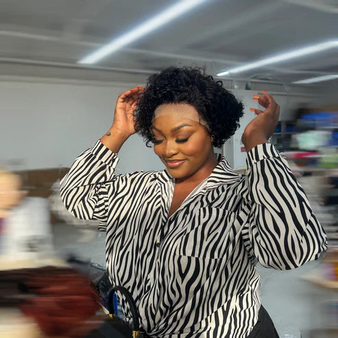 Taneshia's GodBless 8 inch Short Curly Pixie Cut 13"x4" Frontal Lace Wig Pre-Bleached Knots Brazilian Human Virgin Hair 150% Density