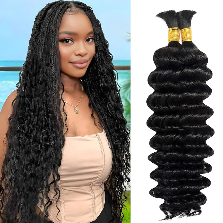 Taneshia's GodBless Deep Wave Bulk Hair For Braiding #1B Natural Black