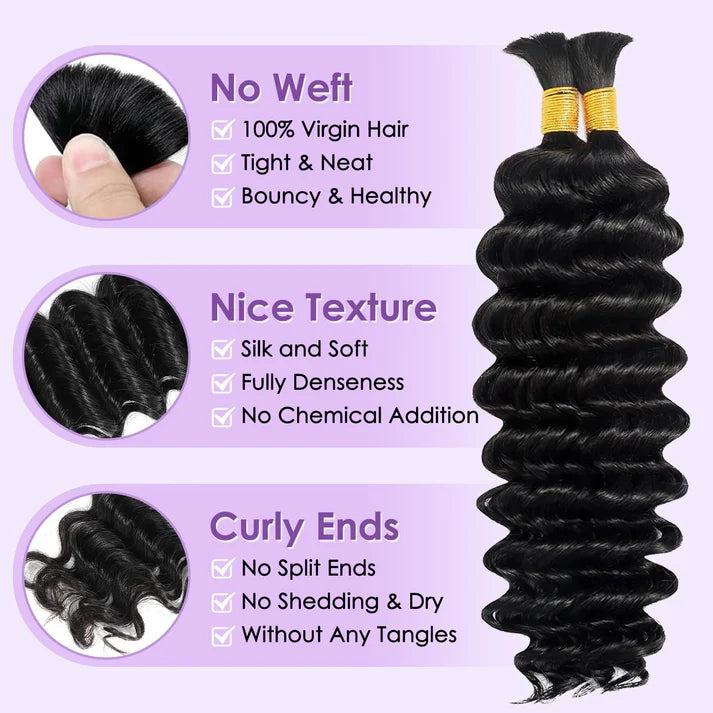 Taneshia's GodBless Deep Wave Bulk Hair For Braiding #1B Natural Black