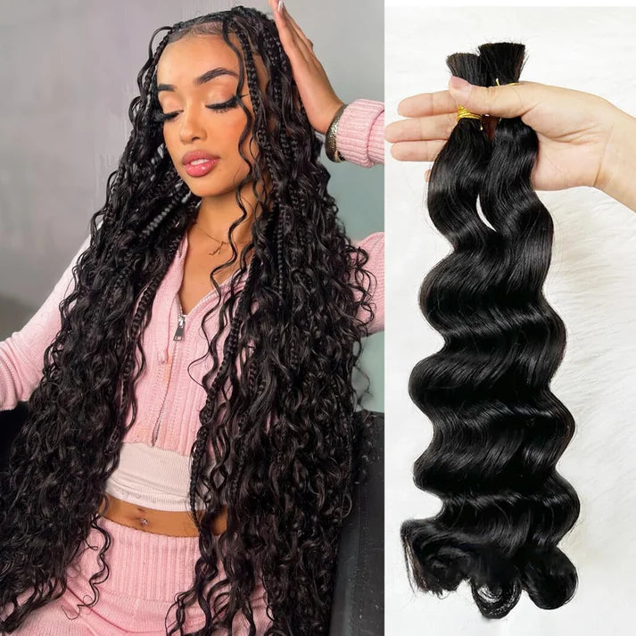 Taneshia's GodBless Loose Wave Bulk Hair For Braiding #1B Natural Black