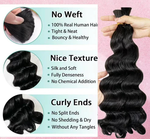 Taneshia's GodBless Loose Wave Bulk Hair For Braiding #1B Natural Black