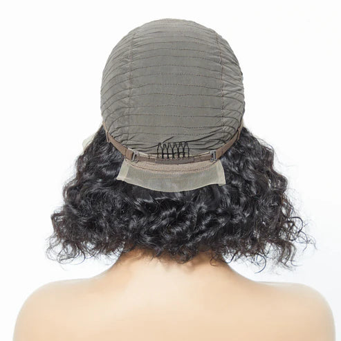 Taneshia's GodBless 12Inches 13"x4" Natural Black Water Wavy Bob 3D Transparent Lace Frontal Wig-100% Human Hair